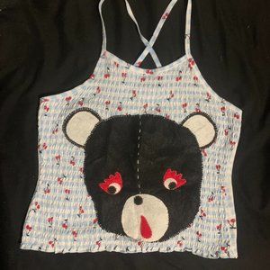 Small Rooster Eyed Rob blue cherry print top